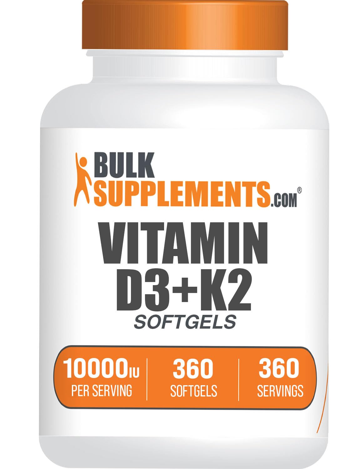 Vitamin D3 + K2 10000 IU Softgels – Immune Support | Gluten Free | 360 Count | BulkSupplements