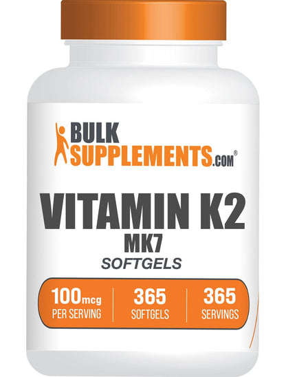 BulkSupplements Vitamin K2 MK7 Softgels – Gluten Free, 365 Count, 1 Softgel Serving