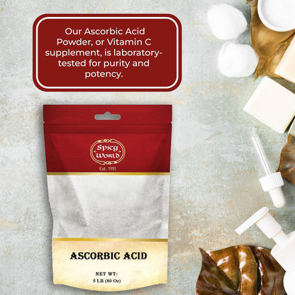 Spicy World Vitamin C Powder 5 lb (Ascorbic Acid) USP | Bulk Dietary Supplement