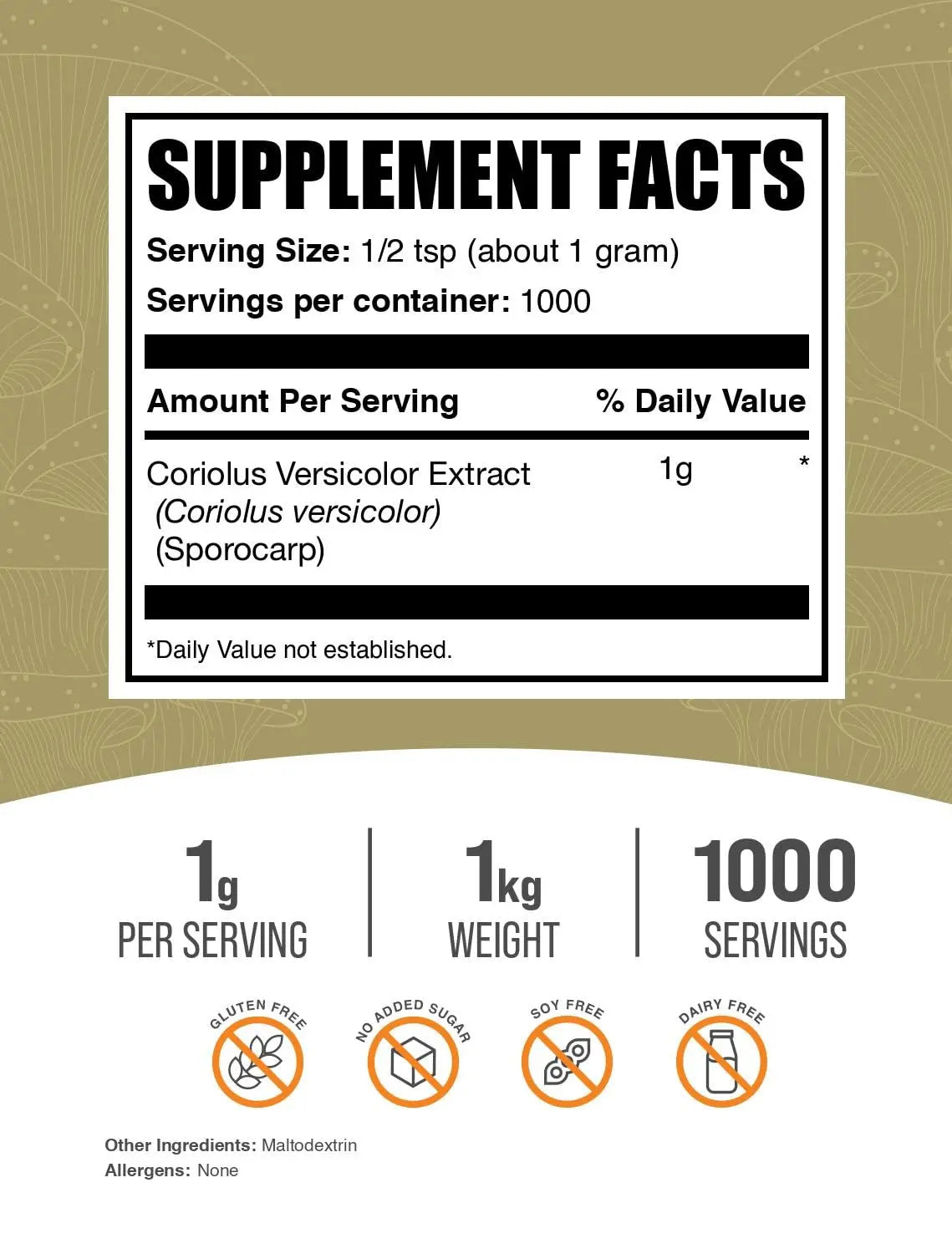 BulkSupplements Turkey Tail Mushroom Extract Powder – Coriolus Versicolor, Vegan & Gluten Free, 1kg BritishVita | Premium UK Vitamins & Wellness Supplements