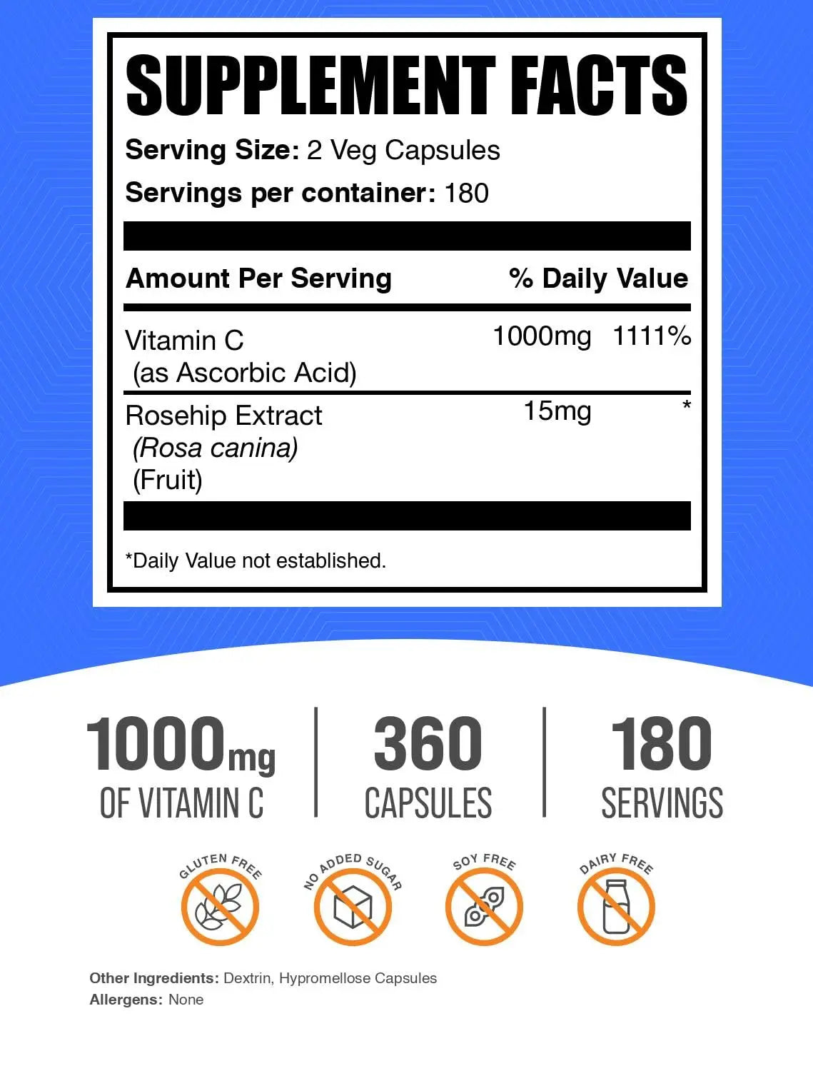 BulkSupplements Vitamin C with Rose HIPS Capsules – 1000mg Vitamin C, 15mg Rose HIPS, 360 Count (Pack of 2) BritishVita | Premium UK Vitamins & Wellness Supplements