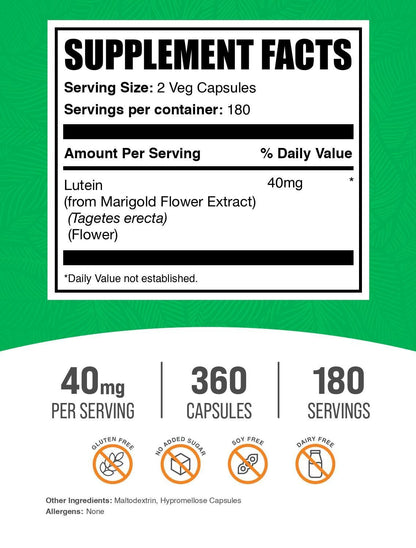 BulkSupplements Lutein Capsules - Eye Vitamin & Antioxidant, Gluten Free, 360 Count