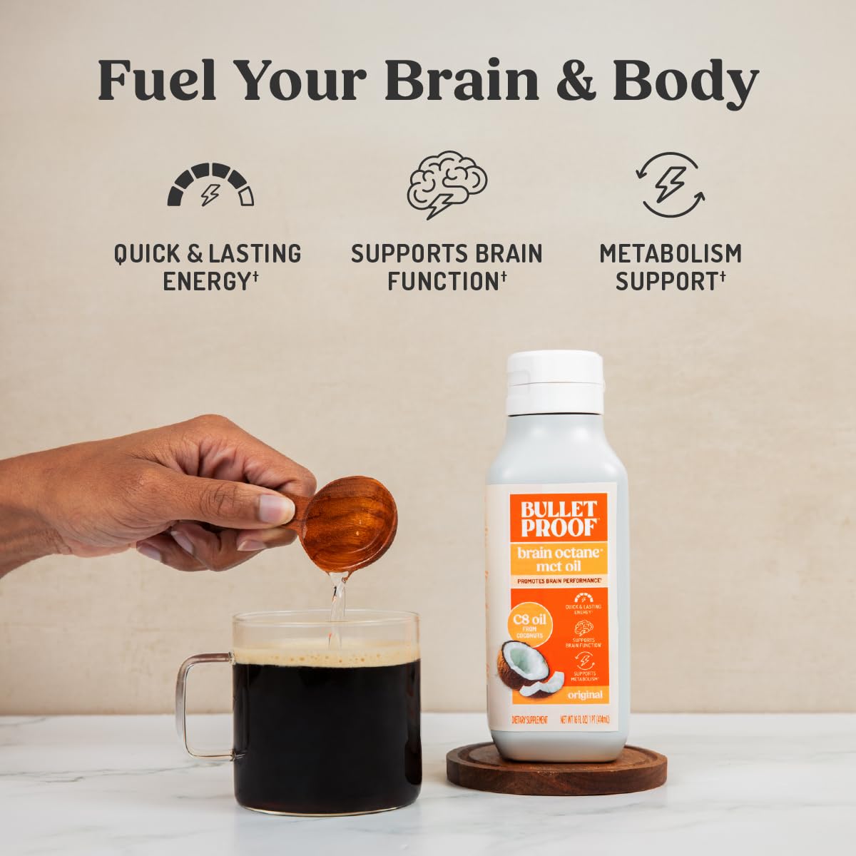 Bulletproof Brain Octane C8 MCT Oil 16oz | Premium Keto Energy for Brain & Body