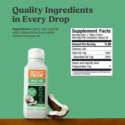 Bulletproof MCT Oil with C8 & C10 – 16 Ounces, Keto Fuel for Brain & Body | Add to Coffee & Smoothies