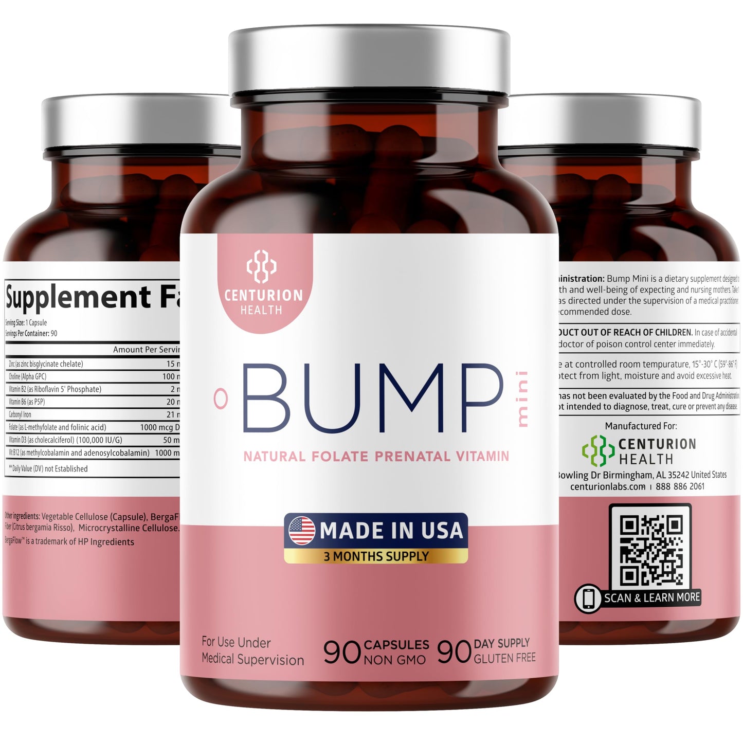 Centurion Labs Bump Mini Prenatal Vitamins - 90 Caps | Pregnancy Support