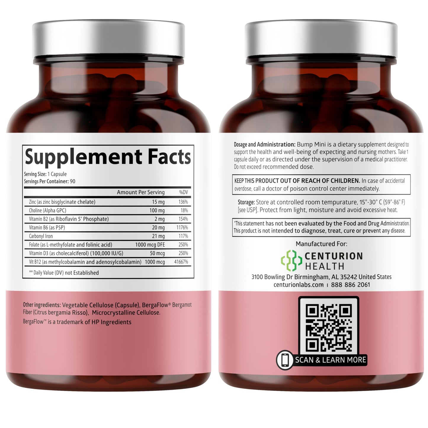 Centurion Labs Bump Mini Prenatal Vitamins - 90 Caps | Pregnancy Support