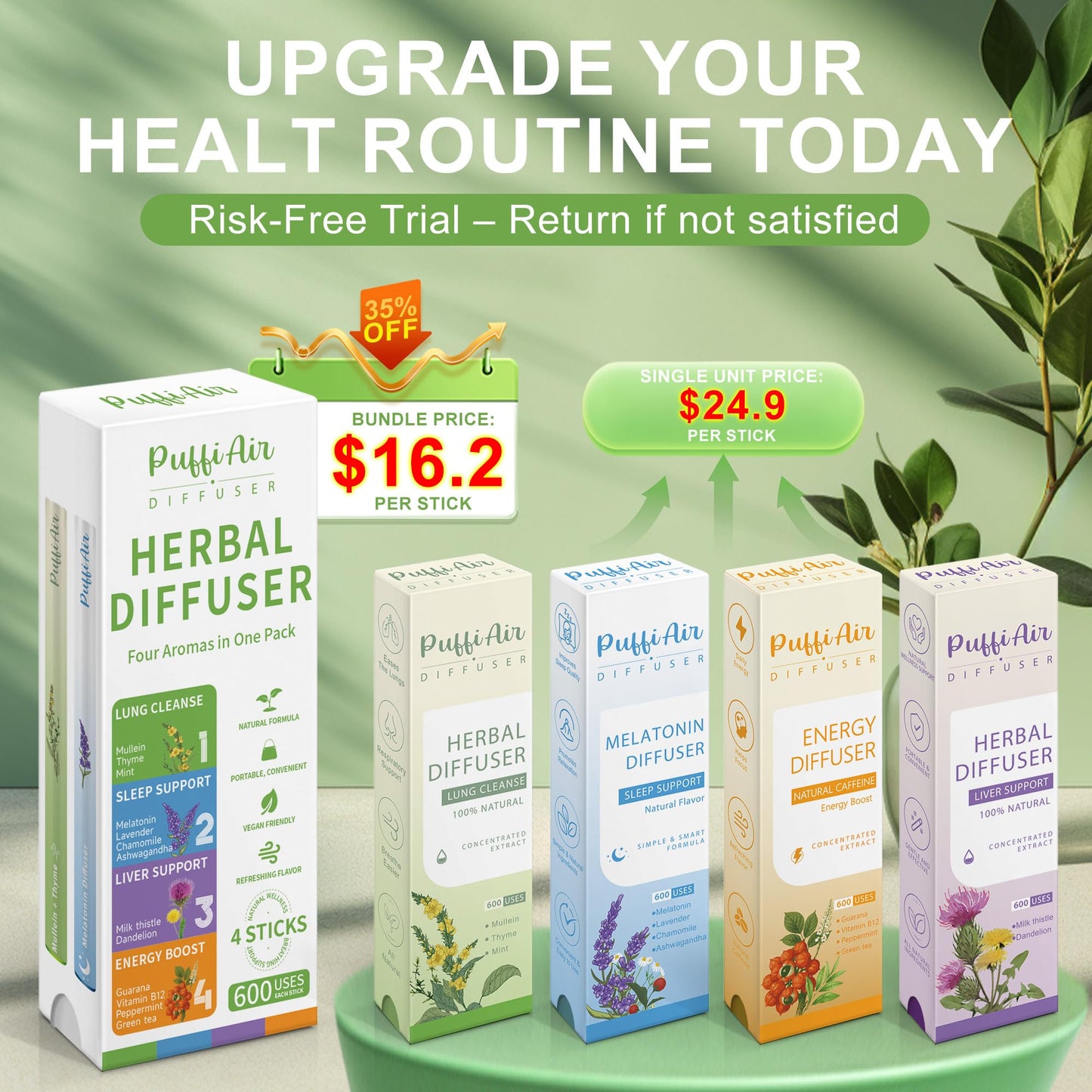 4-in-1 Wellness Herbal Diffuser Bundle — Portable Plant-Based Aromatherapy