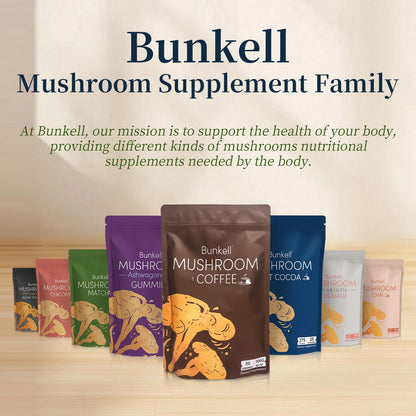 Bunkell Ashwagandha Mushroom Powder, Adaptogenic 10 Mushrooms Complex w/ashwagandha - Lion's Mane, Reishi, Chaga & Maitake - Adaptogens Powder for Energy, Cognitive & Immune Support, 40 Servings