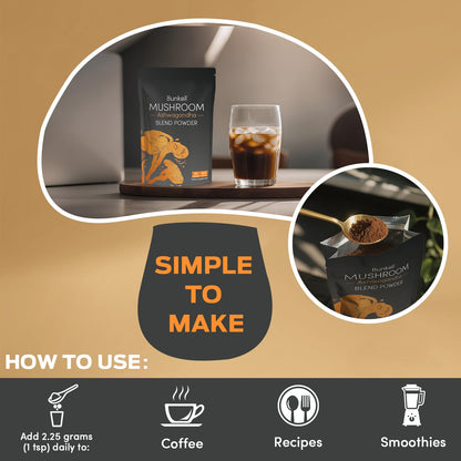 Bunkell Ashwagandha Mushroom Powder | 10-Mushroom Adaptogenic Complex for Energy, Focus & Immune Support | 80 Servings