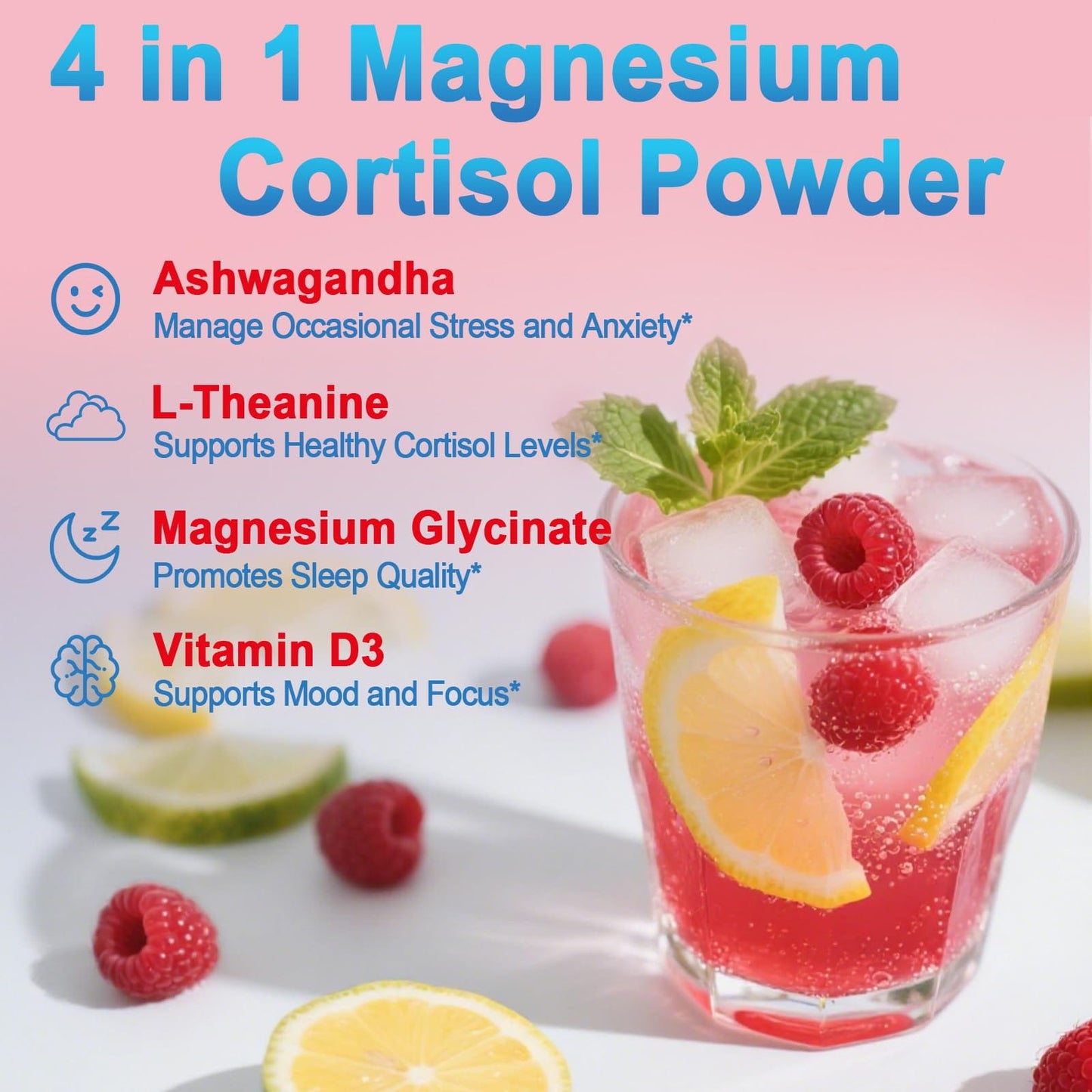 Bunkell Cortisol Powdered Drink Mix – Magnesium Glycinate, L-Theanine, Ashwagandha, Vitamin D3 (Raspberry Lemonade) 30 Ct