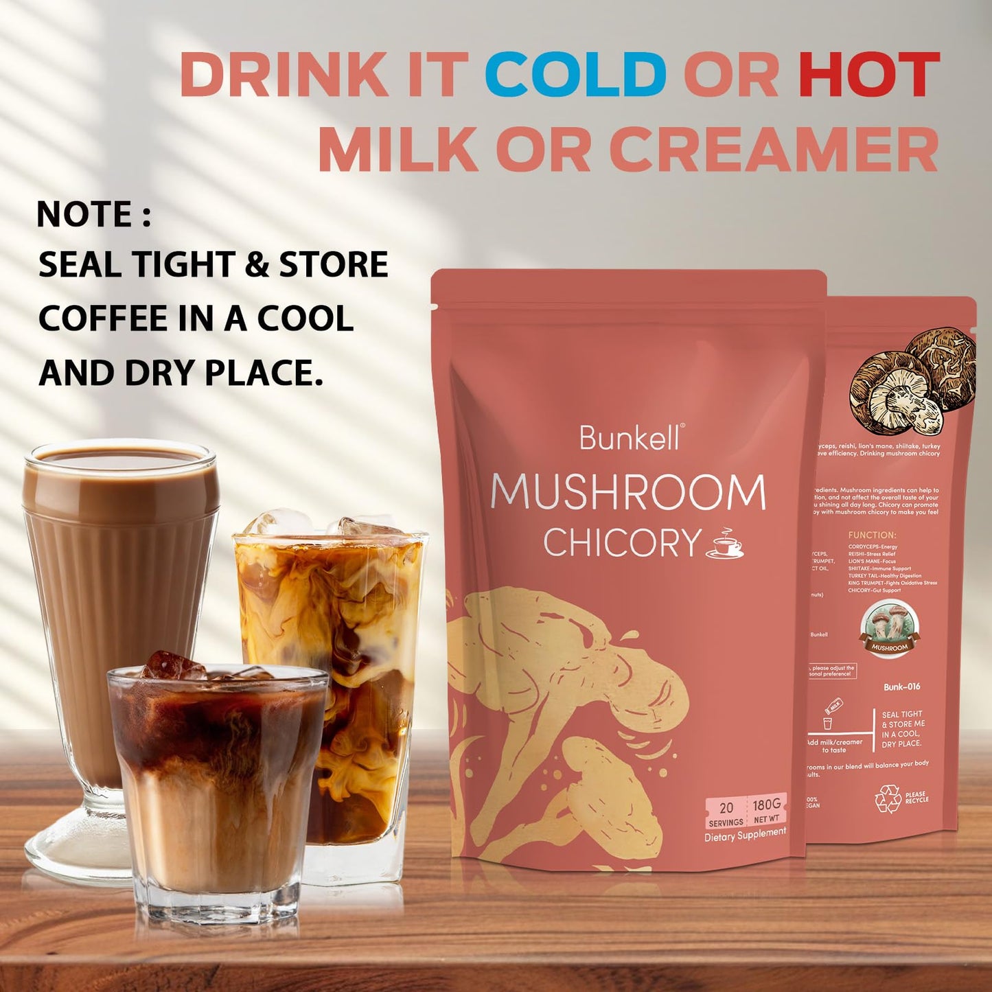 Bunkell Mushroom Chicory – Adaptogenic 6-Mushroom Powder for Energy, Digestion & Immunity