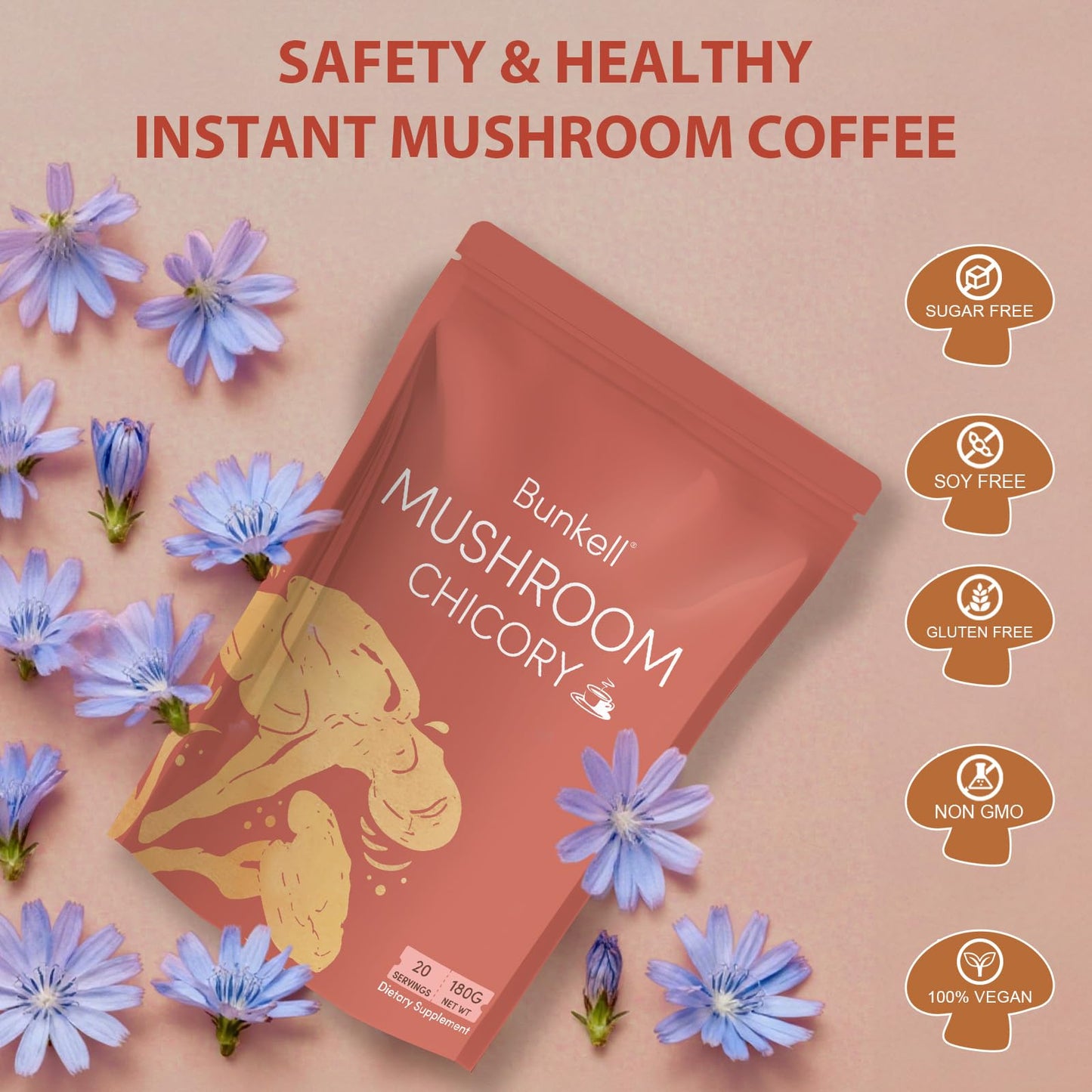 Bunkell Mushroom Chicory – Adaptogenic 6-Mushroom Powder for Energy, Digestion & Immunity