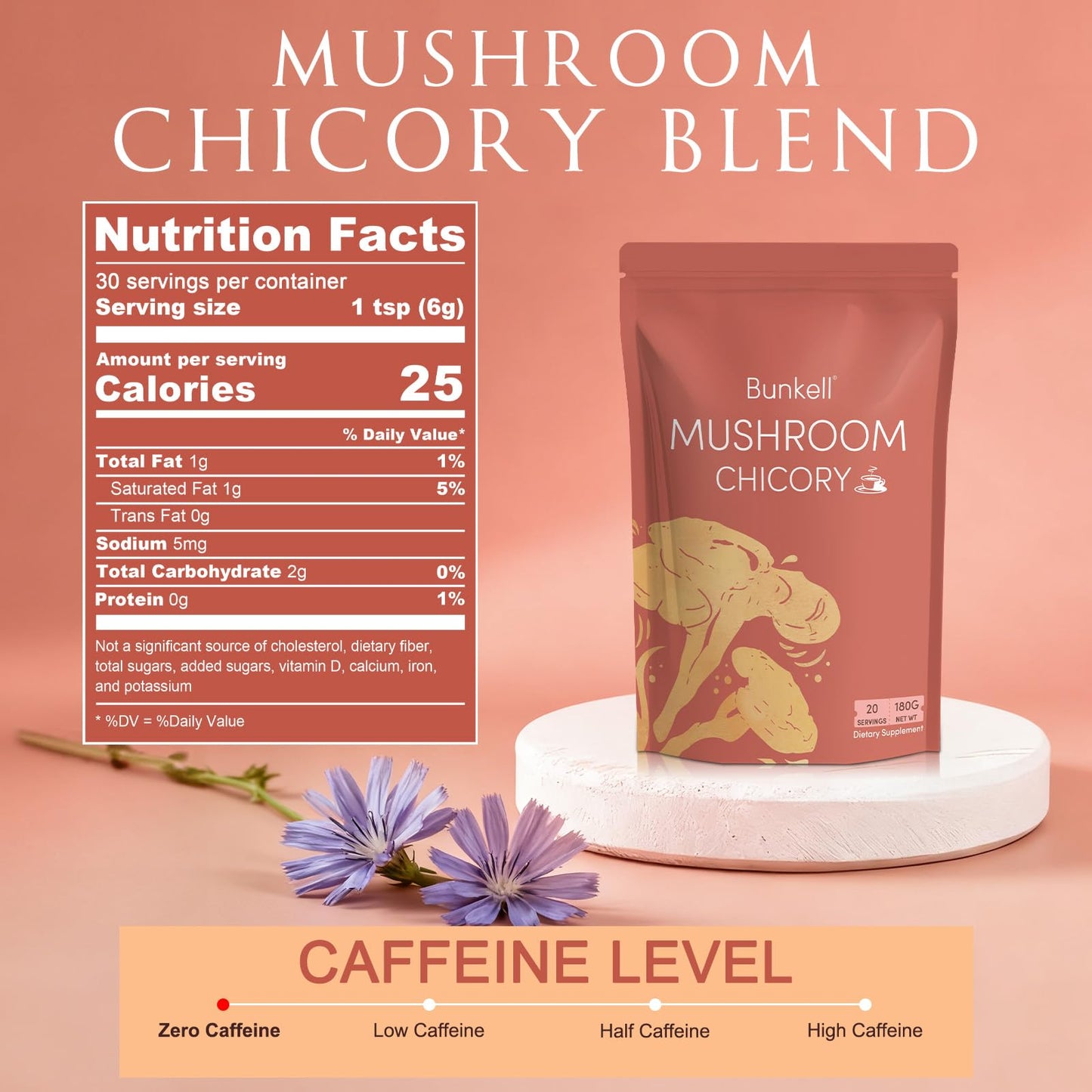 Bunkell Mushroom Chicory – Adaptogenic 6-Mushroom Powder for Energy, Digestion & Immunity