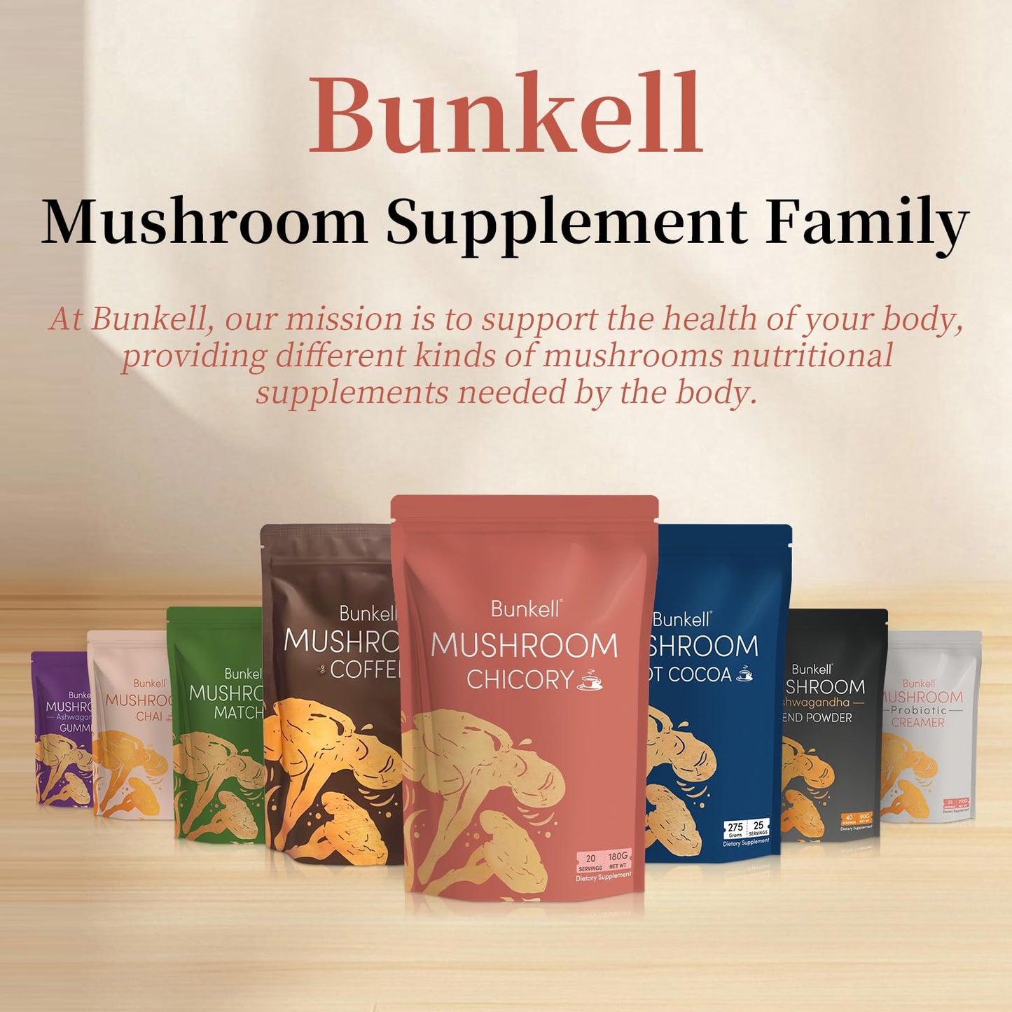 Bunkell Mushroom Chicory – Adaptogenic 6-Mushroom Powder for Energy, Digestion & Immunity