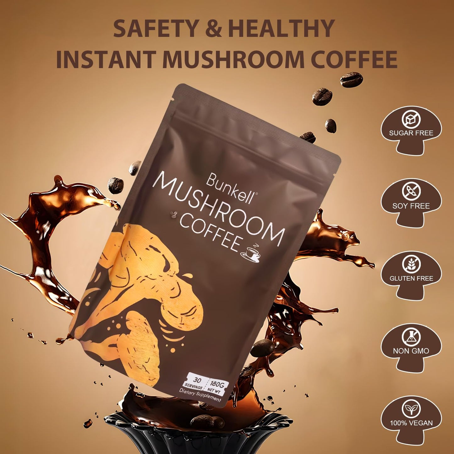 Bunkell Mushroom Coffee | Adaptogenic 6-Mushroom Blend for Energy & Immunity