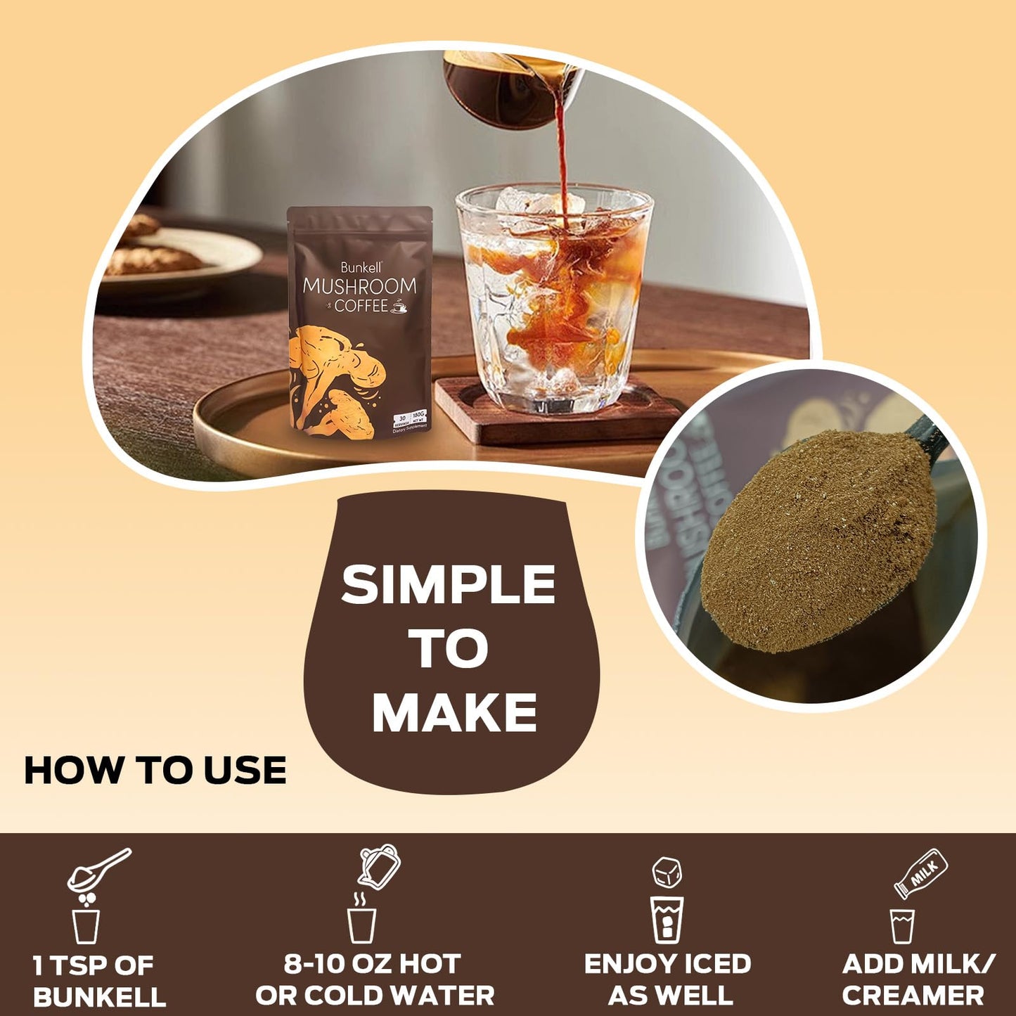 Bunkell Mushroom Coffee | Adaptogenic 6-Mushroom Blend for Energy & Immunity