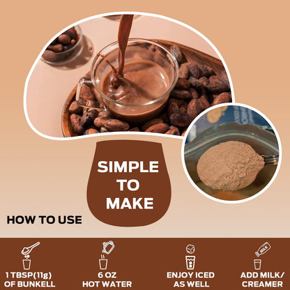 Bunkell Mushroom Hot Cocoa – Adaptogenic Reishi, L-Theanine & Melatonin | Sleep Support, 25 Servings