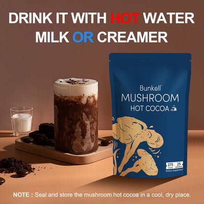 Bunkell Mushroom Hot Cocoa – Adaptogenic Reishi, L-Theanine & Melatonin | Sleep Support, 25 Servings