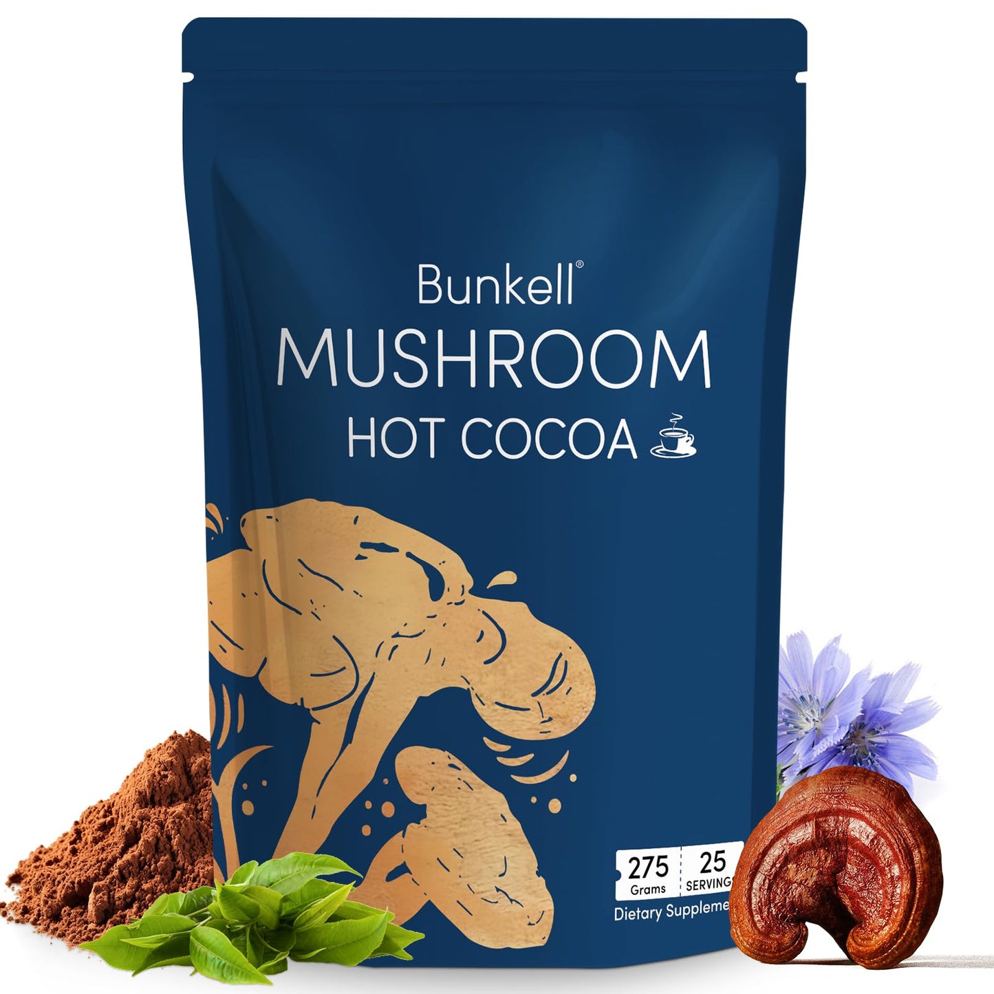 Bunkell Mushroom Hot Cocoa – Adaptogenic Reishi, L-Theanine & Melatonin | Sleep Support, 25 Servings