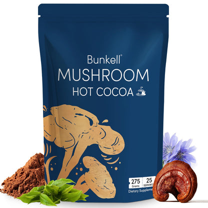 Bunkell Mushroom Hot Cocoa – Adaptogenic Reishi, L-Theanine & Melatonin | Sleep Support, 25 Servings