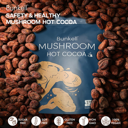 Bunkell Mushroom Hot Cocoa – Adaptogenic Reishi, L-Theanine & Melatonin | Sleep Support, 25 Servings