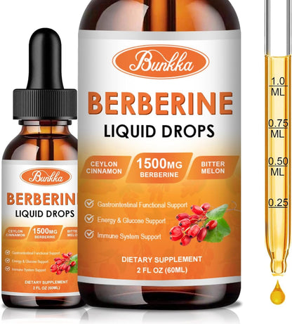 Bunkka Berberine Liquid Drops (2 Pack) – Sugar-Free, Vegan, 4 fl oz | Immune & Digestive Support