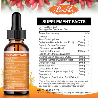 Bunkka Berberine Liquid Drops (2 Pack) – Sugar-Free, Vegan, 4 fl oz | Immune & Digestive Support