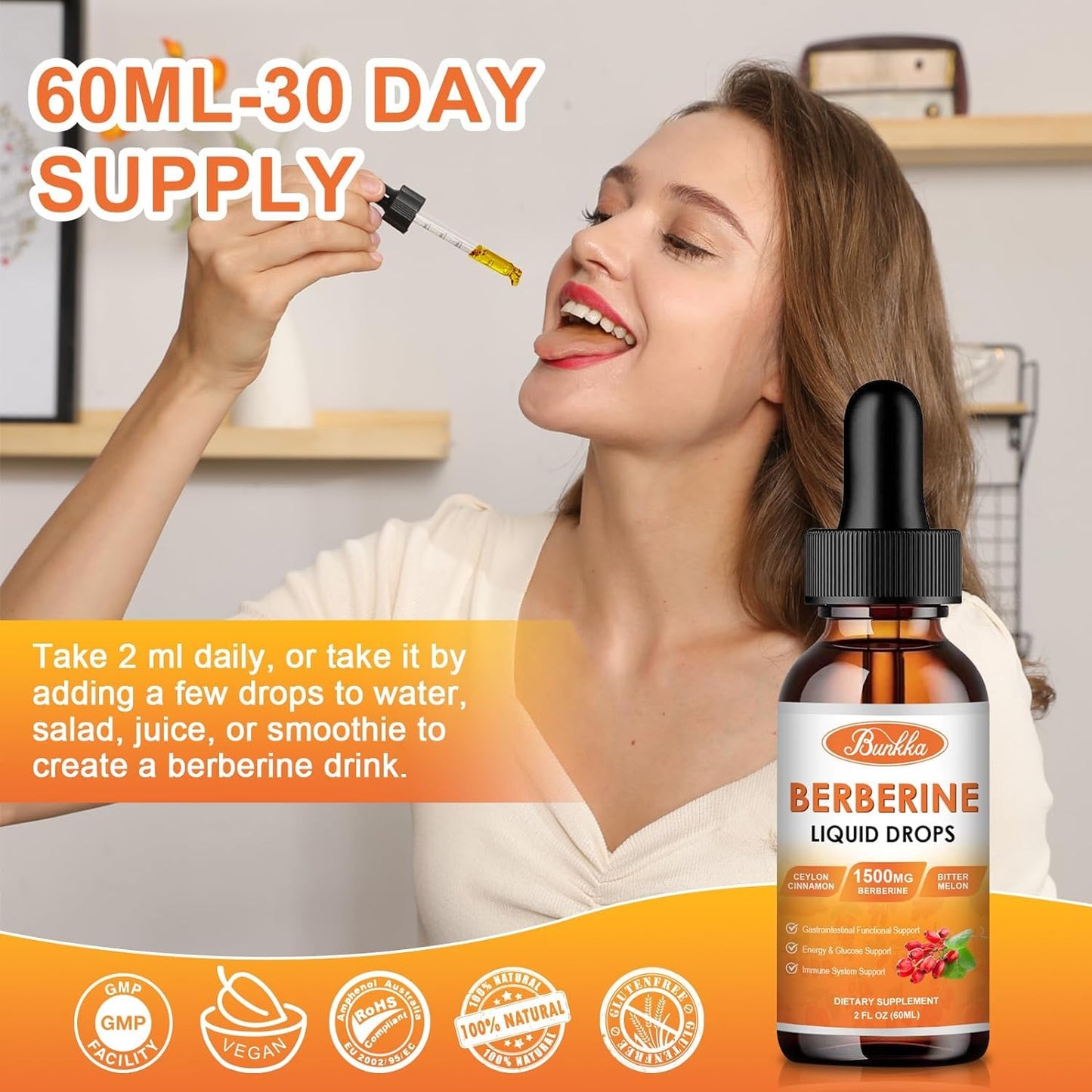 Bunkka Berberine Liquid Drops (2 Pack) – Sugar-Free, Vegan, 4 fl oz | Immune & Digestive Support