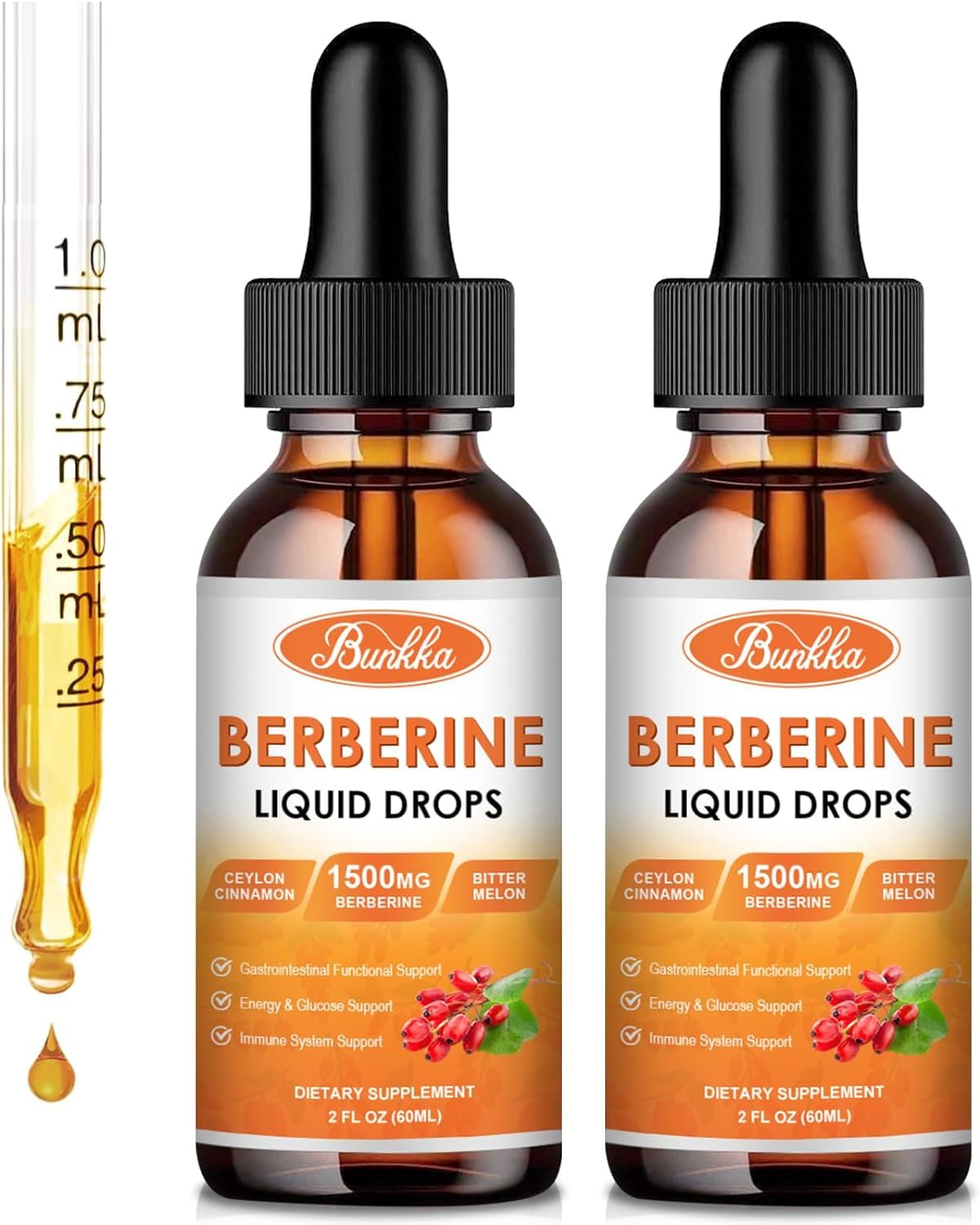 Bunkka Berberine Liquid Drops (2 Pack) – Sugar-Free, Vegan, 4 fl oz | Immune & Digestive Support