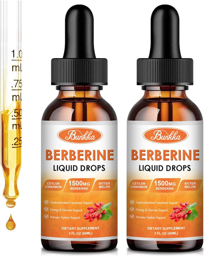 Bunkka Berberine Liquid Drops (2 Pack) – Sugar-Free, Vegan, 4 fl oz | Immune & Digestive Support