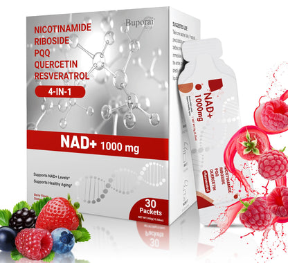 Buporai NAD Supplement 1000 mg Liquid Packets – NAD+ NR with Resveratrol, PQQ & Quercetin