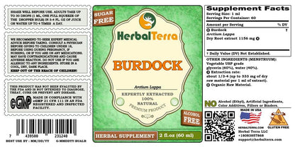 Herbal Terra Burdock Glycerite 2 oz - Organic Dried Root, Alcohol-Free