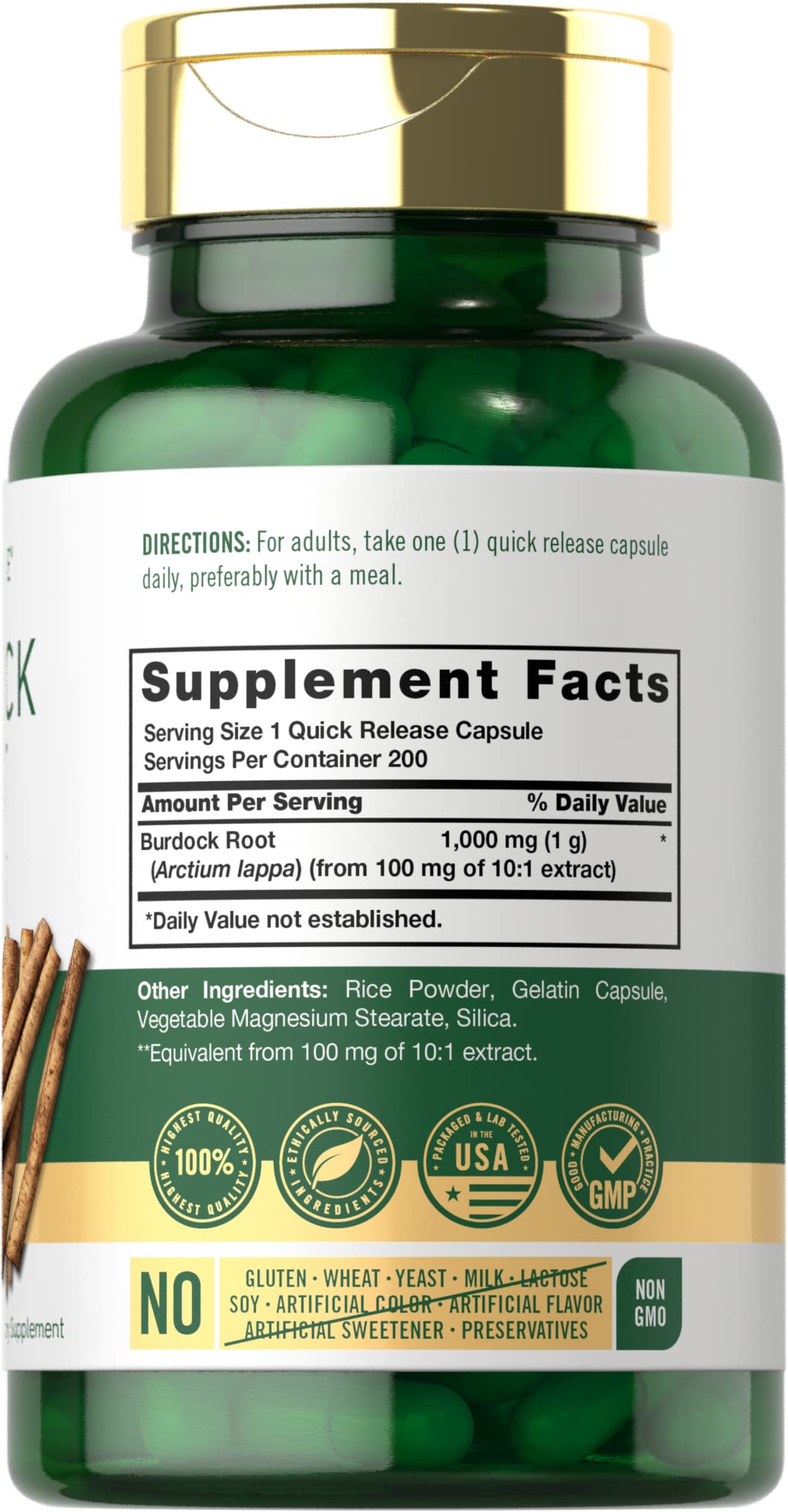 Carlyle Burdock Root 1000 mg – 200 Capsules | Non-GMO & Gluten Free