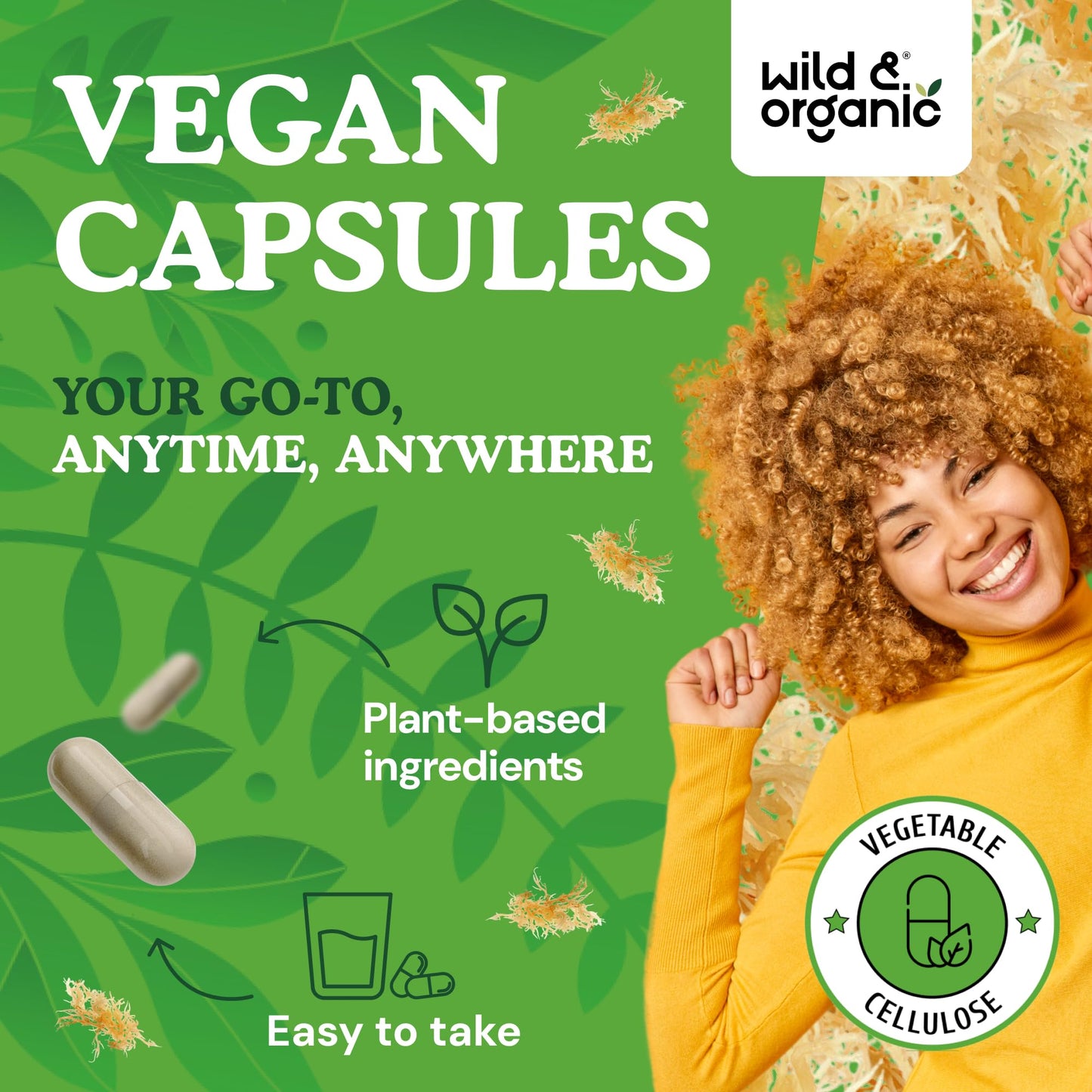 Wild & Organic Sea Moss Capsules - Irish Sea Moss Complex with Bladderwrack & Burdock Root for Overall Well-Being - 180 Vegan Capsules