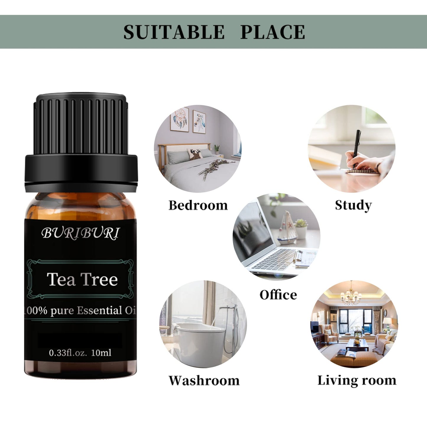 BURIBURI Tea Tree, Eucalyptus & Vanilla Essential Oil Set – 3x10ml, 100% Pure