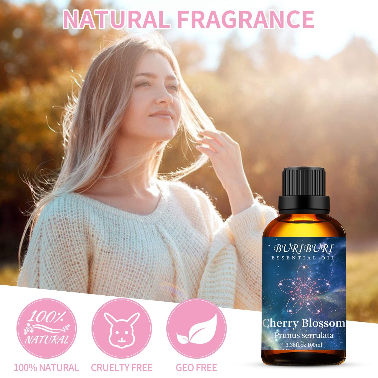 BURIBURI Cherry Blossom Essential Oil for Aromatherapy Diffuser and Skin | 100% Pure Cherry Blossom Oil 100ml