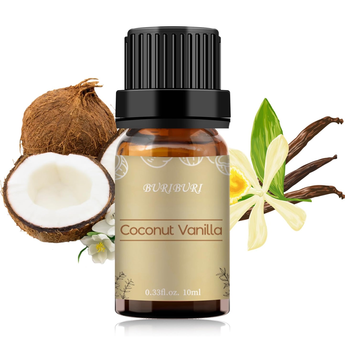 BURIBURI Coconut Vanilla Essential Oil 10ml | Premium Grade Scented Oil for Diffusers, Massage, Candles & Soap