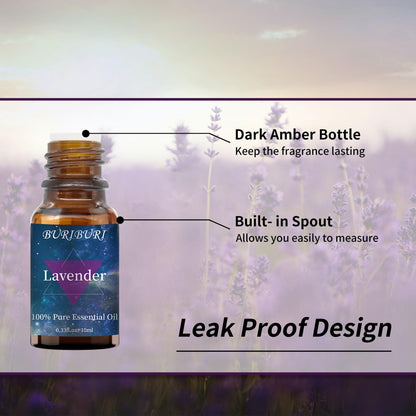 BURIBURI Lavender & Vanilla Essential Oil Set – 100% Pure & Undiluted (10ml each) Gift