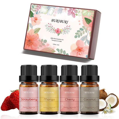 BURIBURI Fruit Essential Oils Gift Set 4Pack - Premium Fruity Fragrance