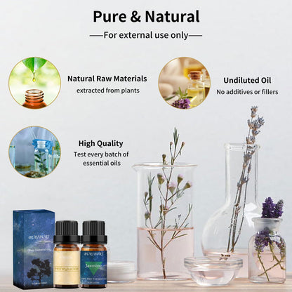 BURIBURI Honeysuckle & Jasmine Essential Oil Set – 2 Pack, 100% Pure Diffuser Oils