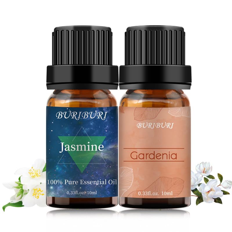 BURIBURI Jasmine & Gardenia Essential Oils Gift Set - 100% Pure, 10mlx2