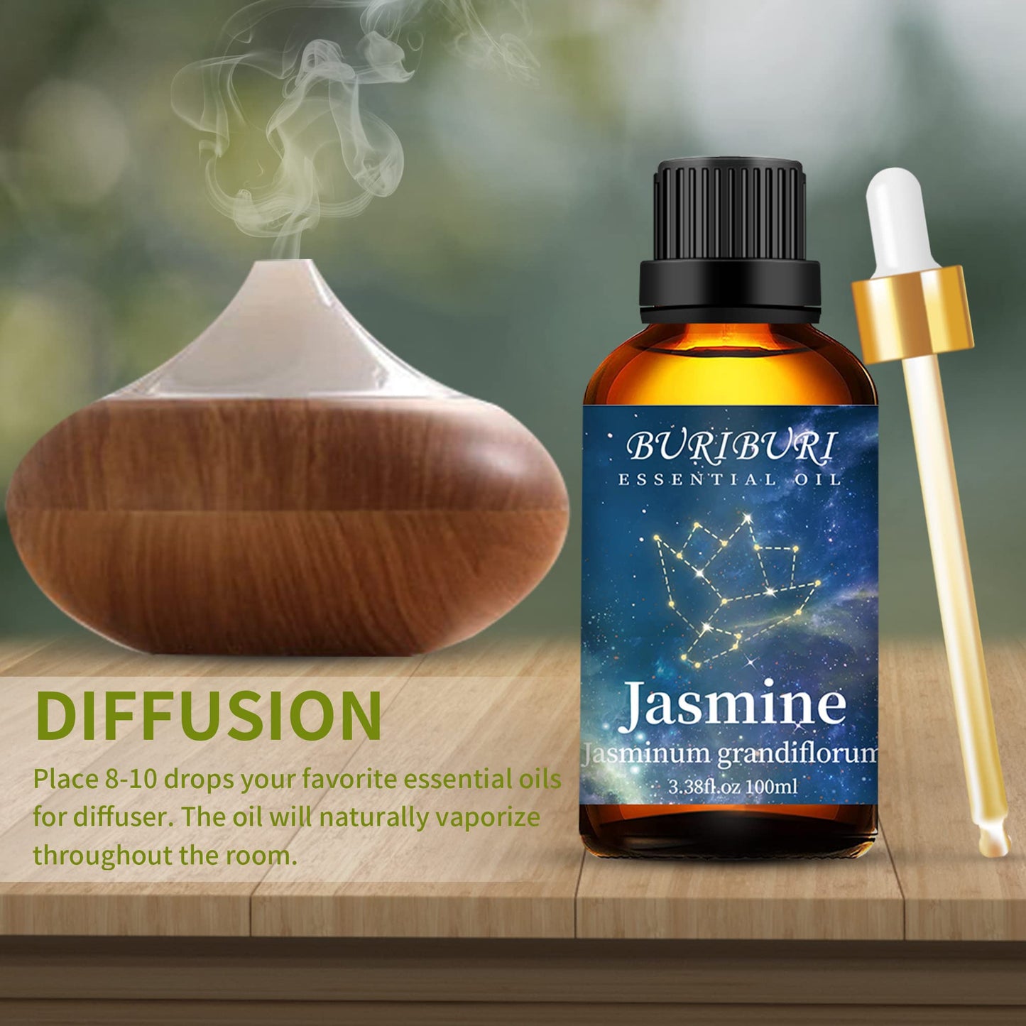 BURIBURI Jasmine Essential Oil 100% Pure Undiluted Aromatherapy Jasmine Oil 100ML/3.38fl.oz for Soap, Candle Making, Massage, Diffuser, Humidifier