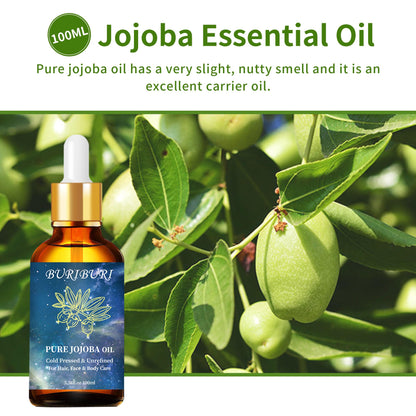 BURIBURI 100% Pure Organic Jojoba Carrier Oil – 100ml (3.38 fl oz) | Natural Hair & Skin Oil