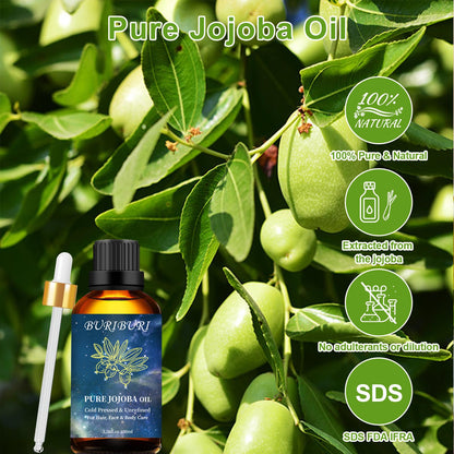 BURIBURI 100% Pure Organic Jojoba Carrier Oil – 100ml (3.38 fl oz) | Natural Hair & Skin Oil