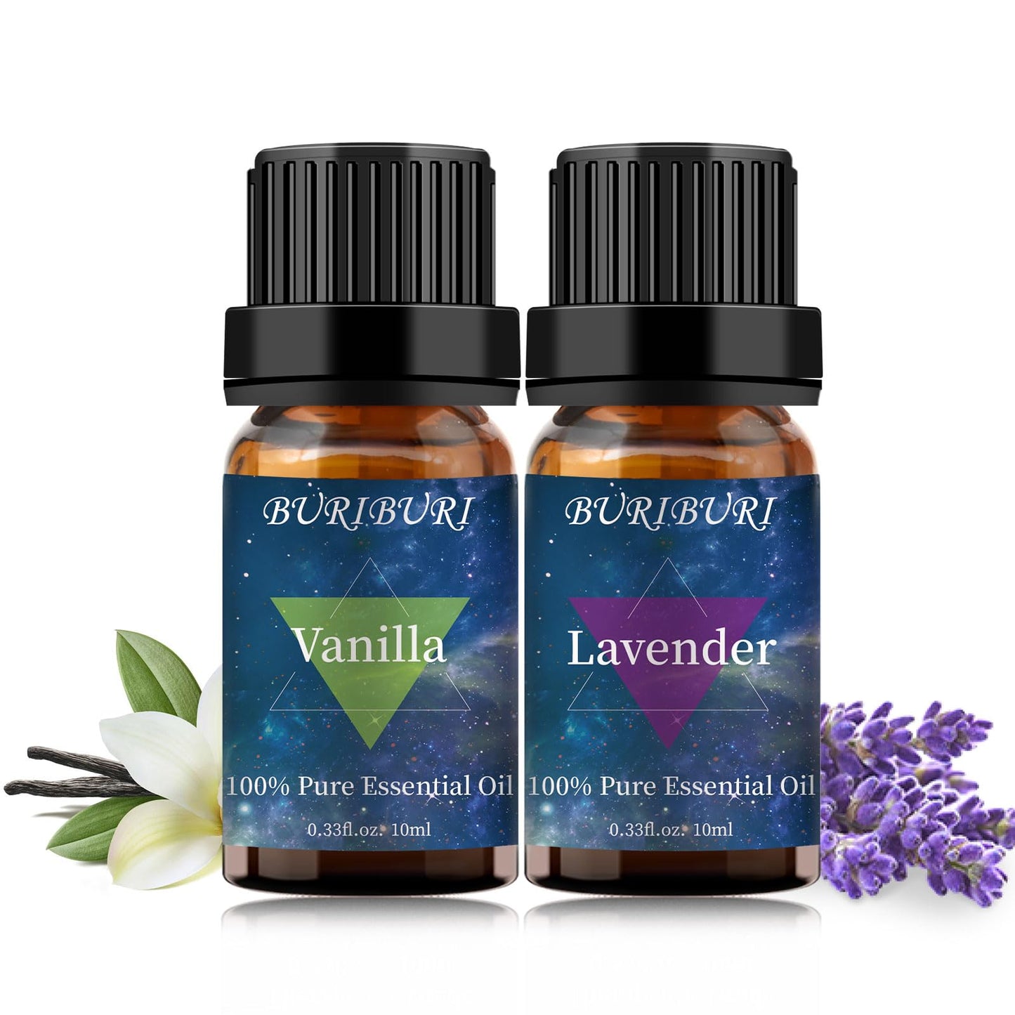 BURIBURI Lavender & Vanilla Essential Oil Set – 100% Pure & Undiluted (10ml each) Gift