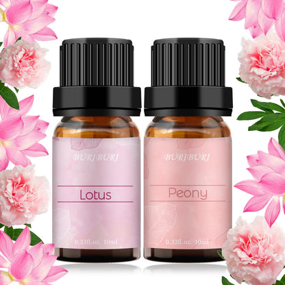 BURIBURI Lotus & Peony Essential Oils Gift Set 2-Pack – 100% Pure | Diffuser, Soap Making