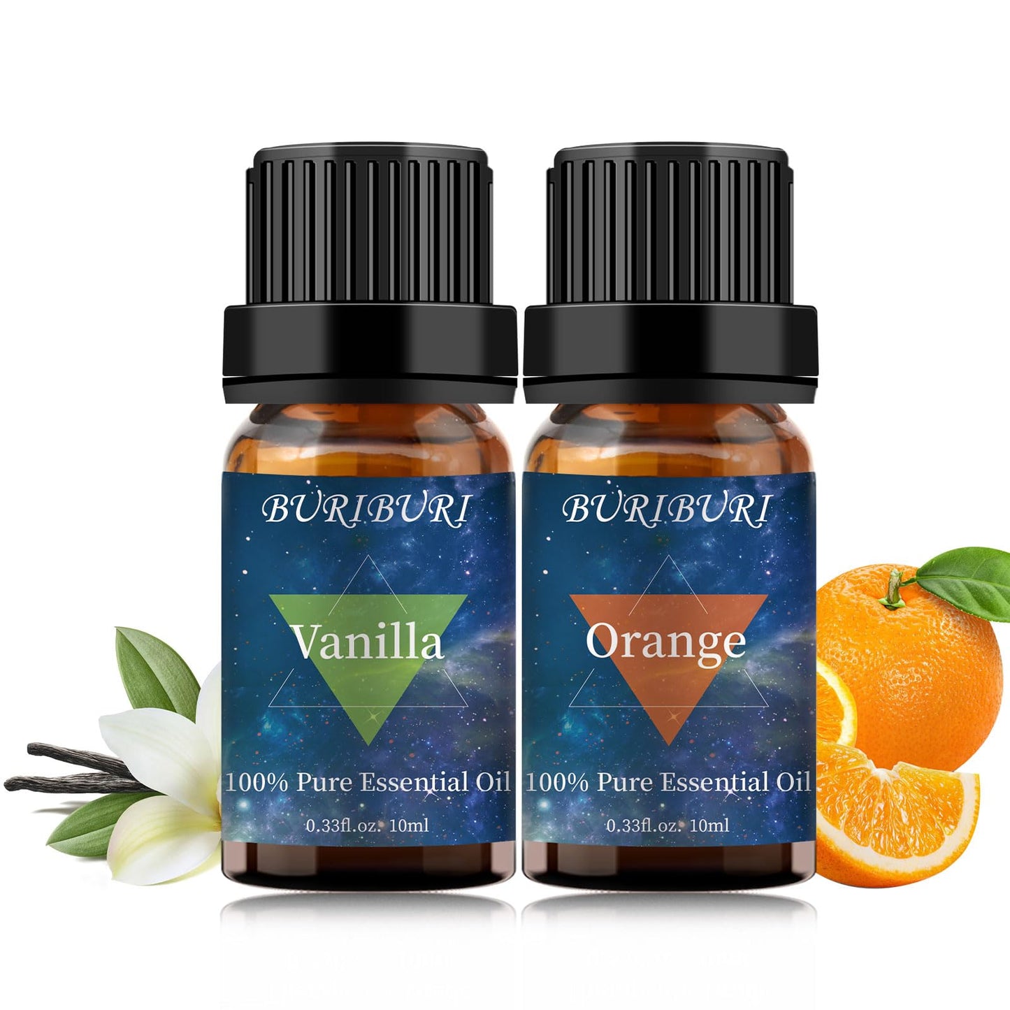 BURIBURI Orange & Vanilla Essential Oils Gift Set - 100% Pure & Undiluted, 10ml x 2