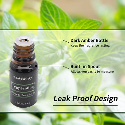 BURIBURI Peppermint Essential Oil — 100% Pure, 10ml | Organic Aromatherapy