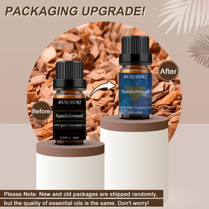 BURIBURI Sandalwood & Vanilla Essential Oils Gift Set - 10ml Each, 100% Pure & Undiluted