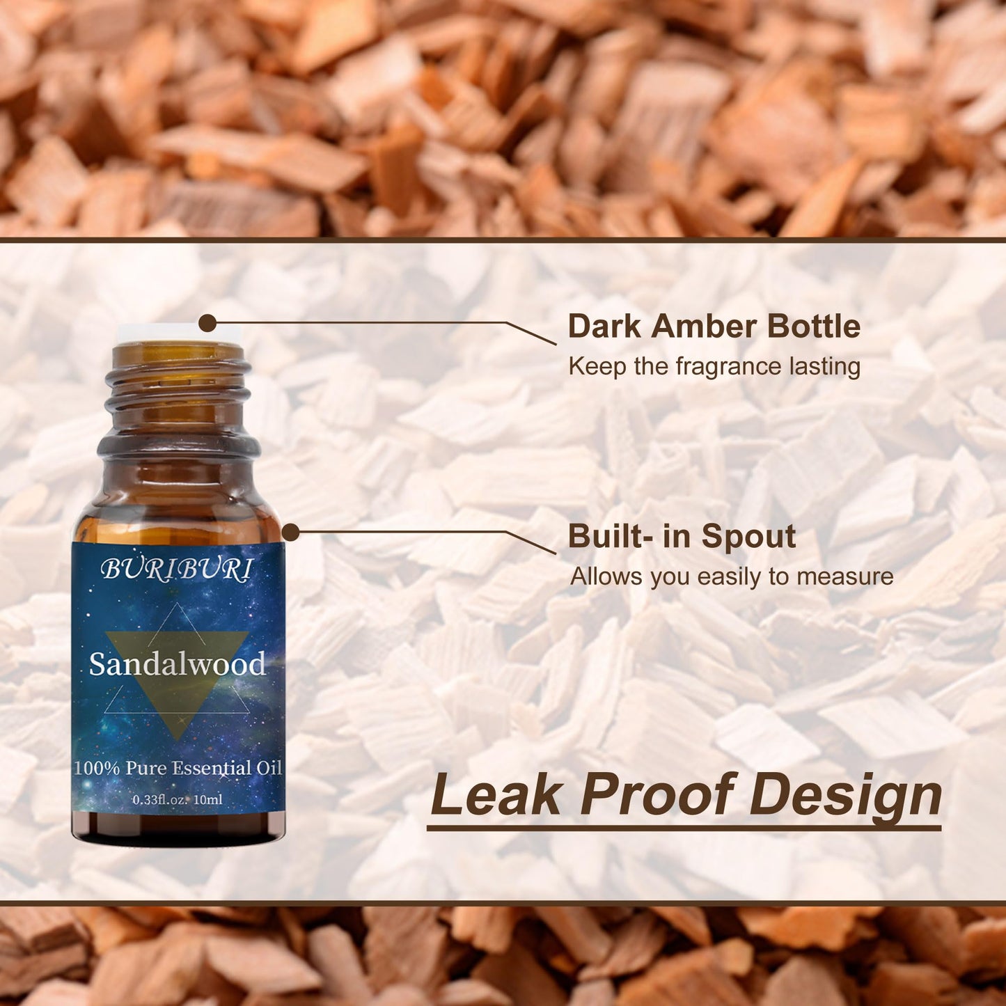 BURIBURI Sandalwood & Vanilla Essential Oils Gift Set - 10ml Each, 100% Pure & Undiluted